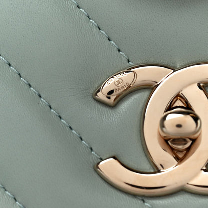 CHANEL Trendy Chevron Lambskin Quilted Dual Handle Flap Bag Mint Tote