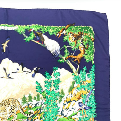 Hermes Carre 90 Sichlian Sichuan Sicilian Animal Scarf 100% Silk Navy