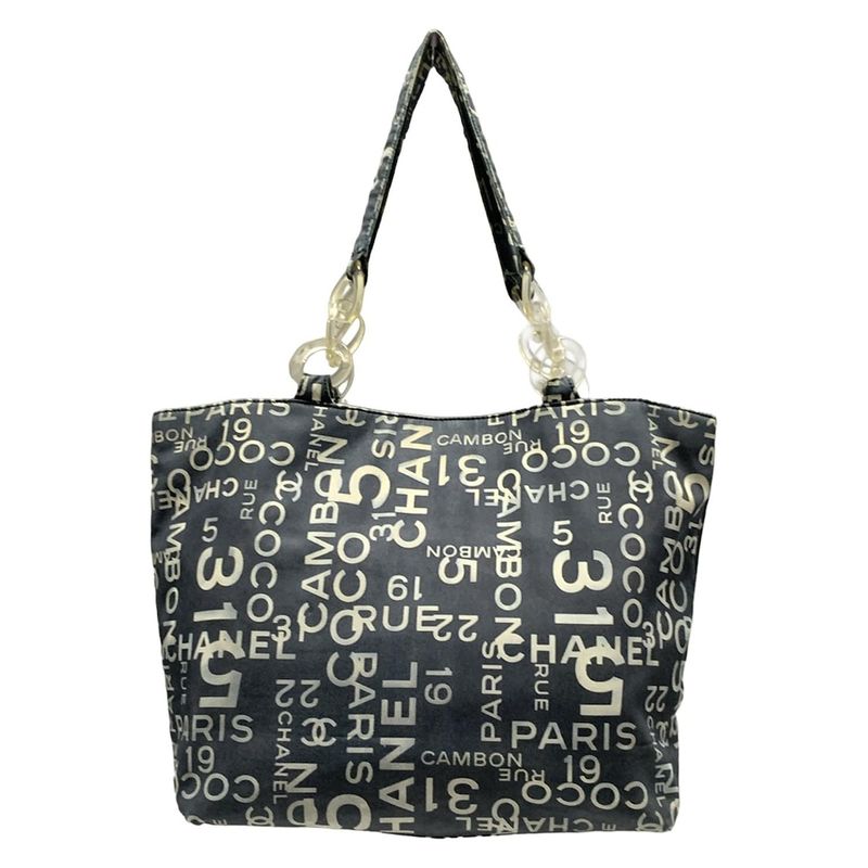 Chanel Tote Bag Vichy Line Ivory×dark Gray Cotton