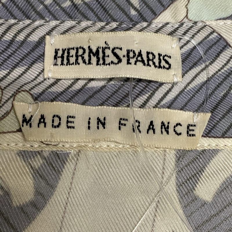 Hermes Long Sleeve Shirt Blouse Size 36 S Women's - Ivory Purple And Multi Silk