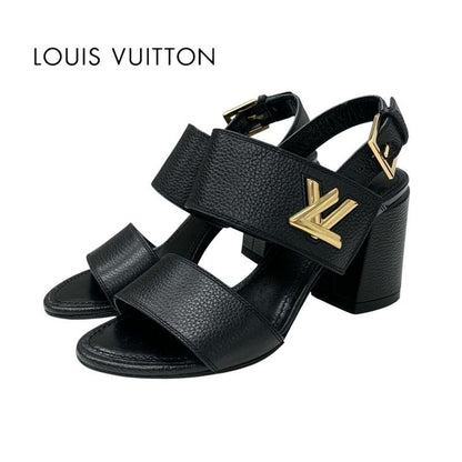 Louis Vuitton Horizon Line Sandals Shoes Leather Black Gold Lvhardware Strap