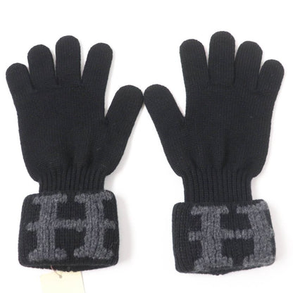 Hermes 100% Cashmere Margiela Period H Logo Knit Gloves Black SM Made In Italy