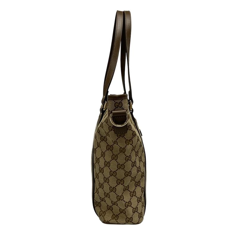 Gucci Tote Bag GG Pattern 388929 Beige And Dark Brown Leather