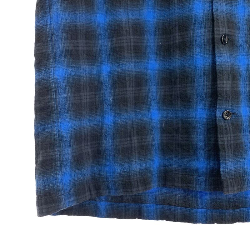 Saint Laurent Paris | Ombre Check Open Collar Short Sleeve Shirt | 36 14 | Blue