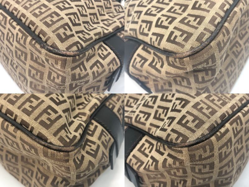 Fendi Zucca Pattern 2241-8bn005-019 Nylon Canvas X Leather Handbag Tote Brown