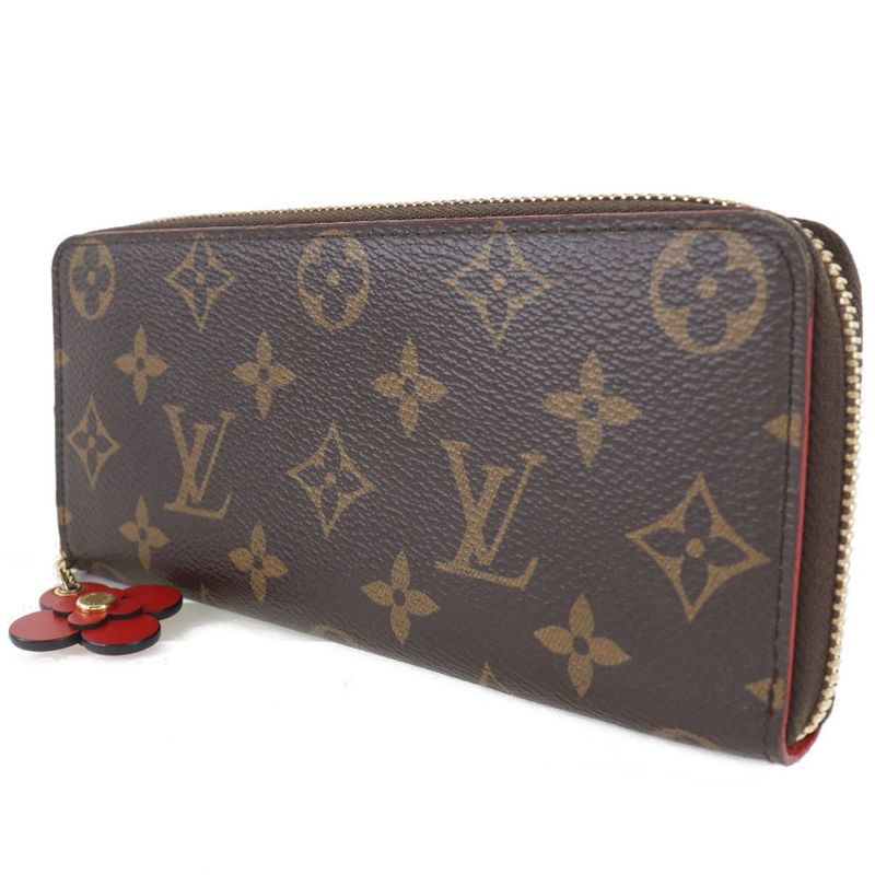 Louis Vuitton Portefeuille Clemence Flower Charm M62940 Monogram Canvas Brown