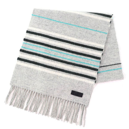 Hermes Neo Lo Cabasol 100% Cashmere Gris Chine Logo Leather Patch Fringe Scarf