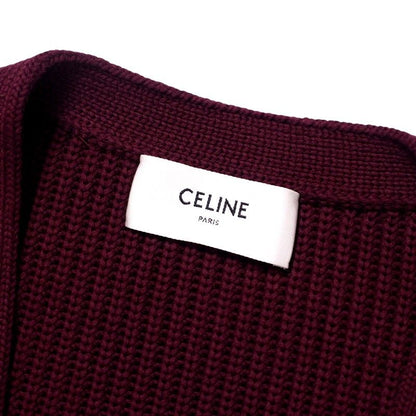 Celine Cardigan Size S (165 84A) Knit College Cardigan Logo Patch Cotton Wine