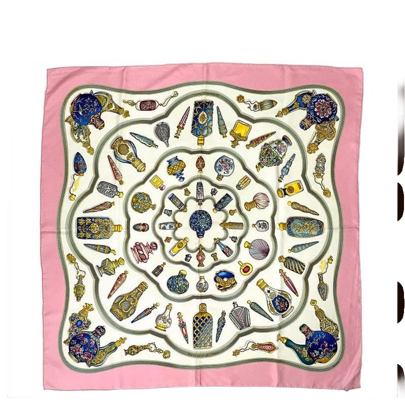 Hermes Scarf Carr 90 Pink White Perfume Bottle Cleaned