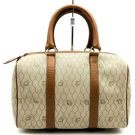 DIOR Handbag Mini Boston Bag Honeycomb Beige And Brown PVC Women Men Travel