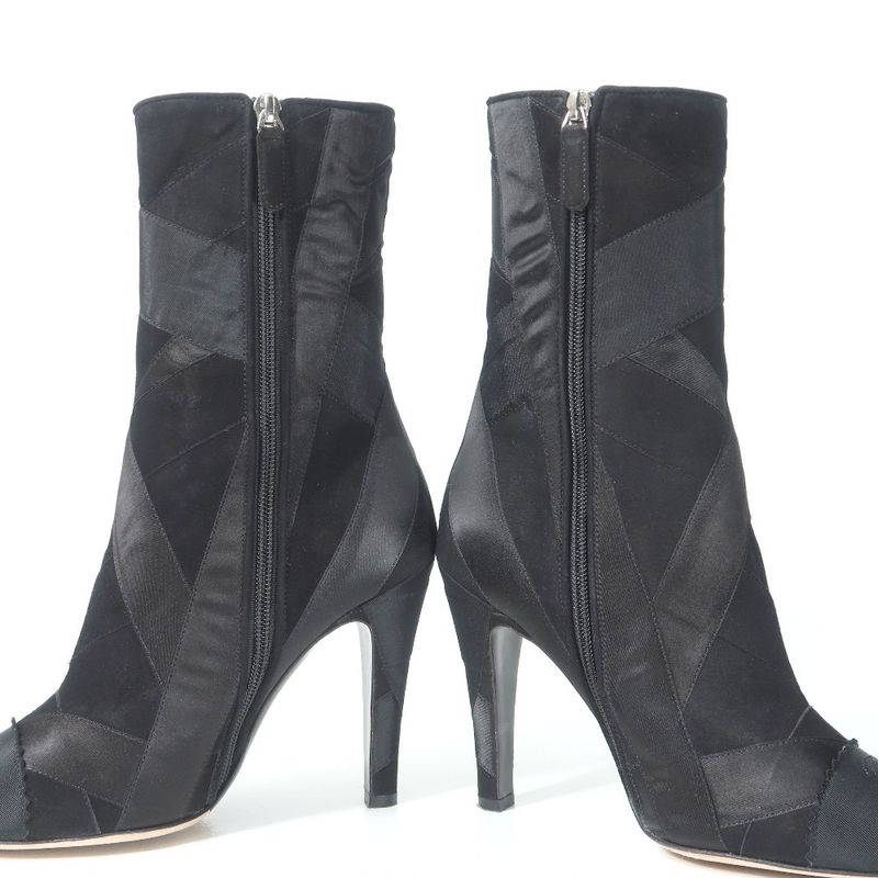 Chanel Boots Size 37 1 2 C Coco Mark Different Material Side Zip Pin Heel Midi