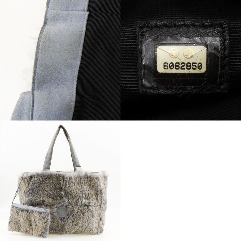 Chanel Coco Mark Lapin Rabbit Fur Blue Gray Women's Handbag