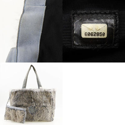 Chanel Coco Mark Lapin Rabbit Fur Blue Gray Women's Handbag