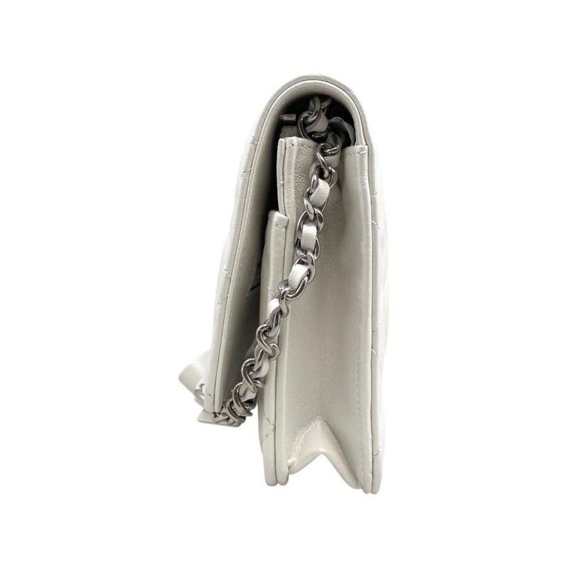 Chanel Shoulder Bag Ribbon Chain Wallet Matelasse Lambskin Coco Mark Pearly