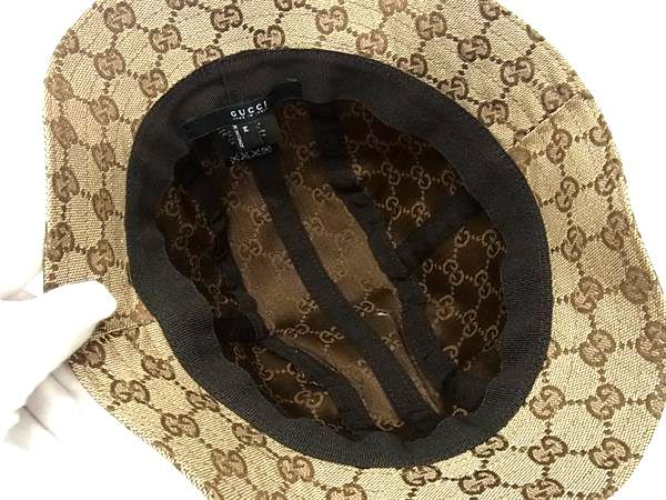 Gucci GG Pattern 68% Polyester X 30% Cotton Bucket Hat Hat Size M Brown