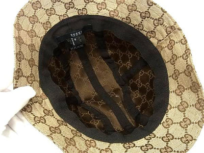 Gucci GG Pattern 68% Polyester X 30% Cotton Bucket Hat Hat Size M Brown