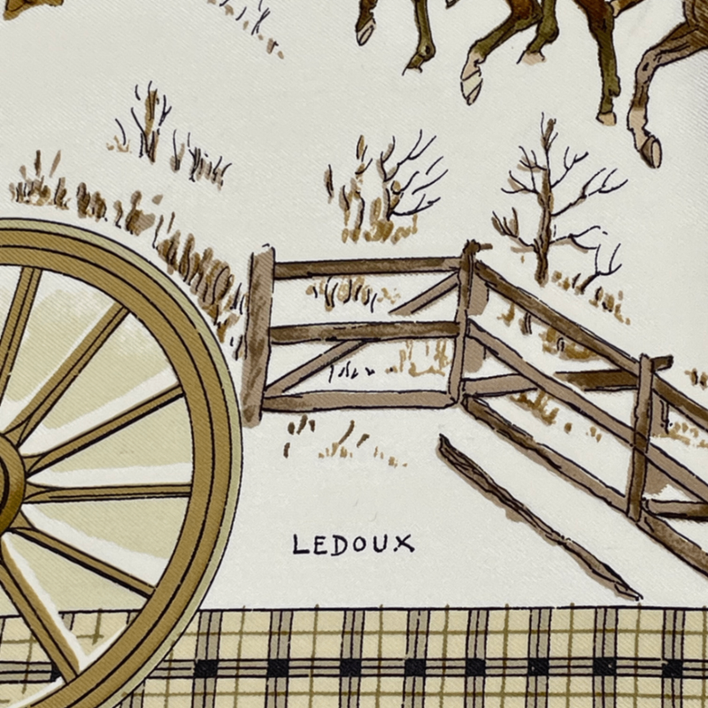 Hermes Scarf Carre 90 Lhiver EN Poste Winter Mail Coach 100% Silk Brown