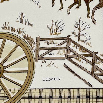 Hermes Scarf Carre 90 Lhiver EN Poste Winter Mail Coach 100% Silk Brown