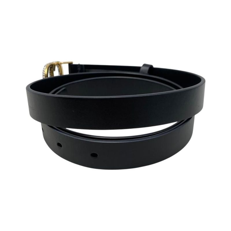 Christian Dior Belt CD Logo Rhinestone Leather Black Gold Hardware Christian