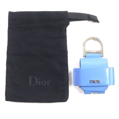 DIOR Om Leather Earphone Case With Logo Hardware Airpods Light Blue Silver